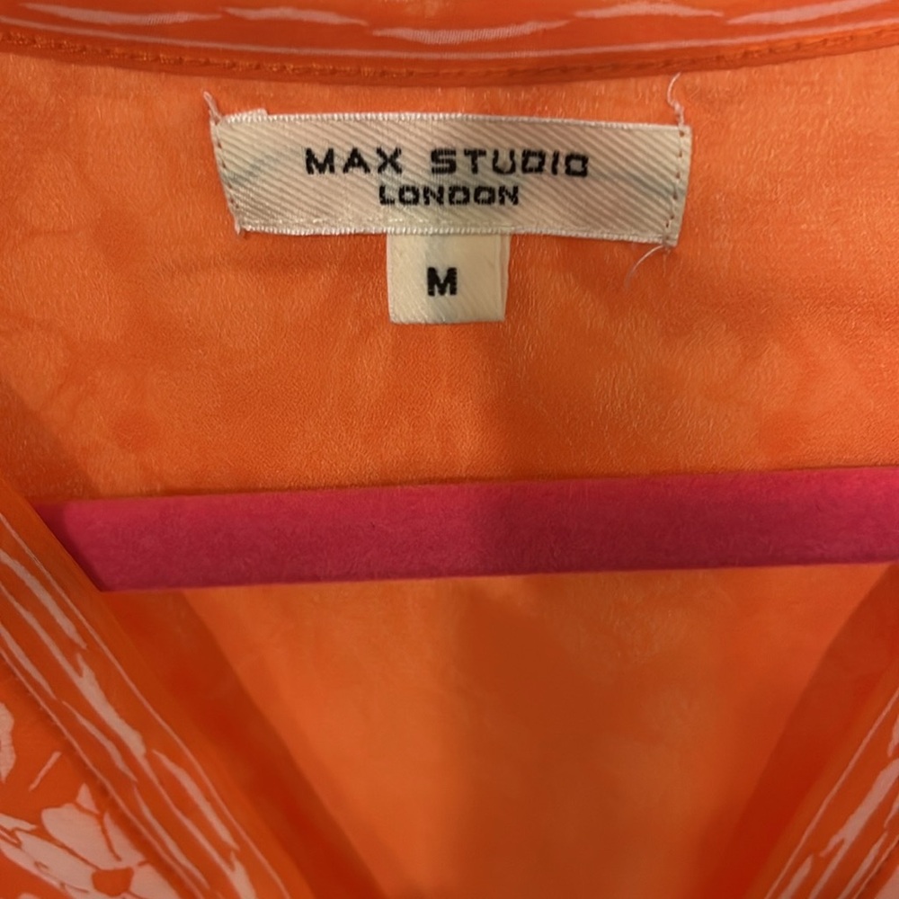 Max Studio Orange and White Plunge Sundress with Bishop Sleeves - Picture 2 of 5